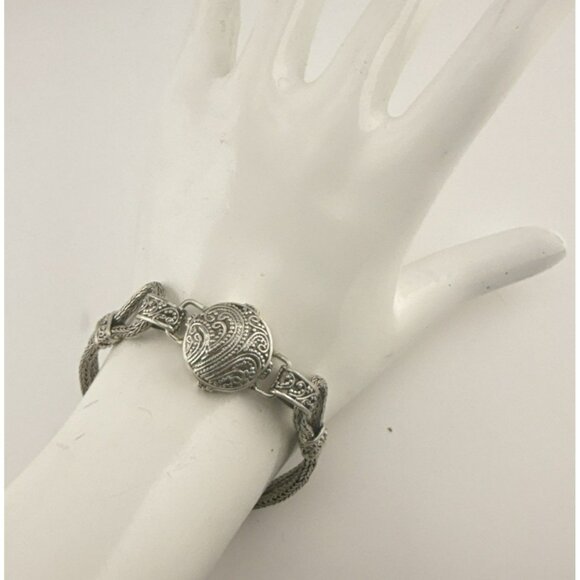 Sarda Sterling Silver Bracelet Granular Foxtail Wheat Pebbled Bali Toggle 925 - Picture 2 of 15